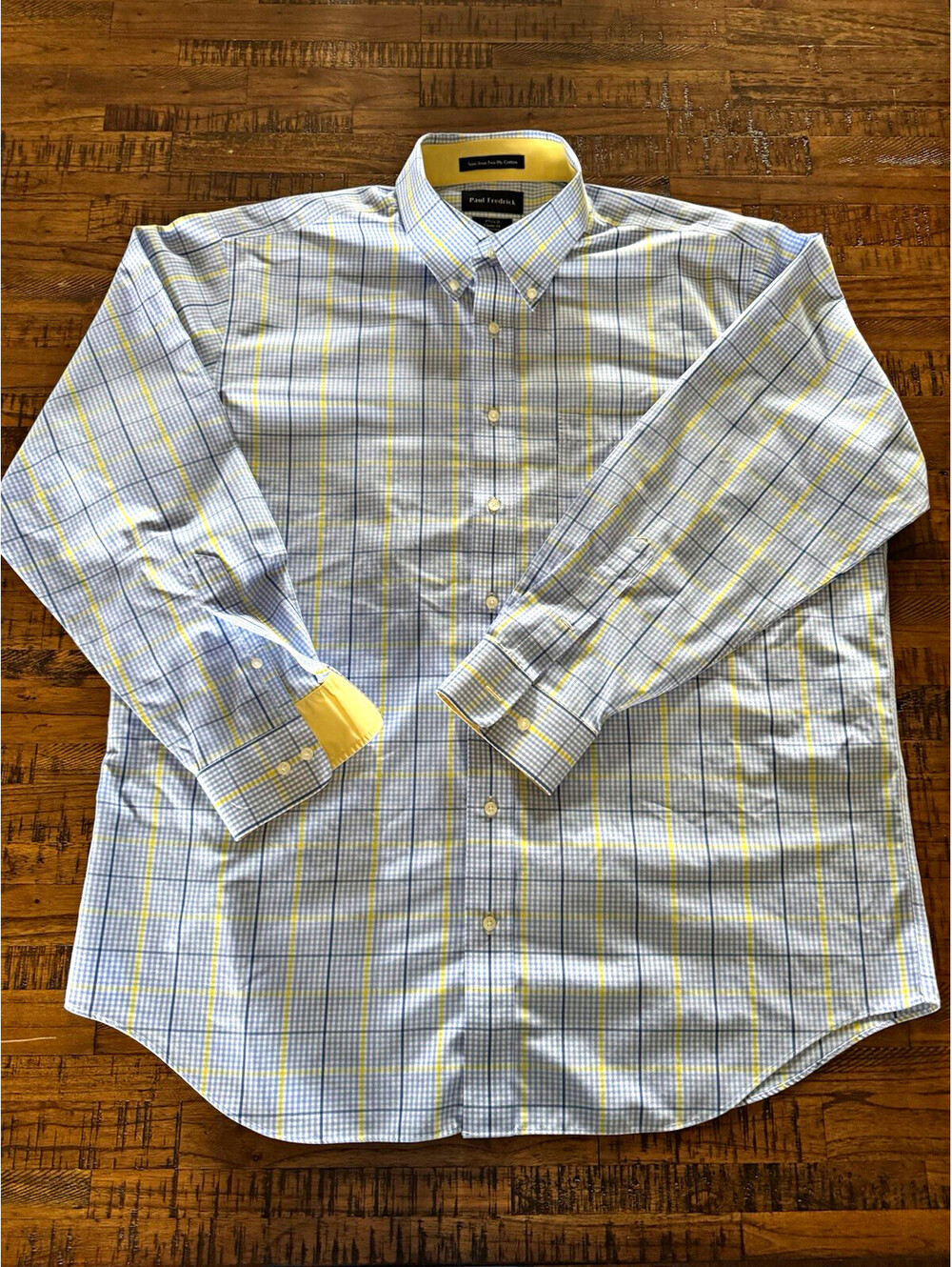 Paul Fredrick Non-Iron 100% Cotton Classic Fit Plaid Dress Shirt 17.5x35